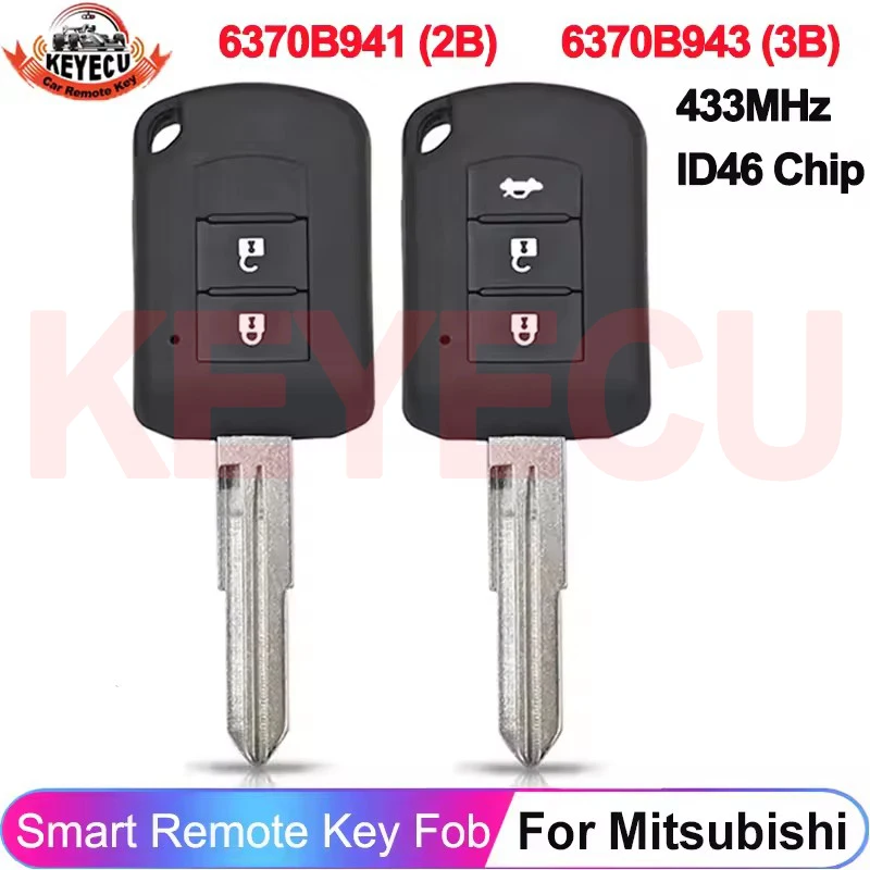 

KEYECU 433 МГц PCF7941 ID46 J166E для Mitsubishi Lancer Mirage Outlander ASX 2/3 кнопки дистанционного управления P/N: 6370B943 6370B941