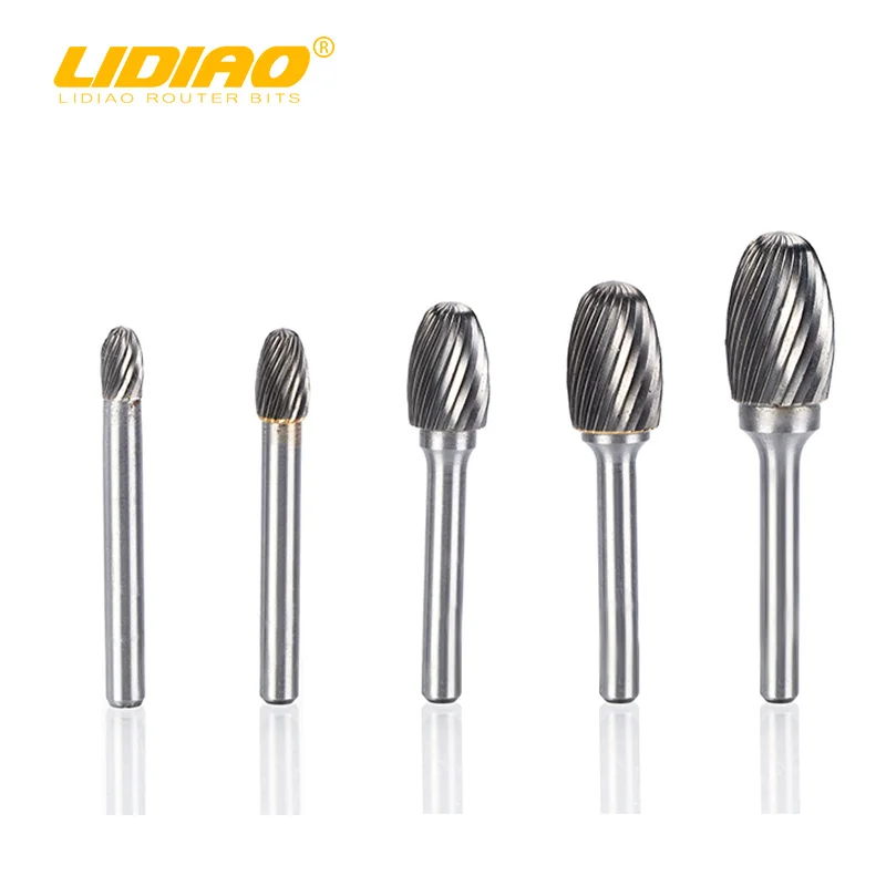 

LIDIAO Type E 6mm Shank Grinding Head Cylindrical Ball Nose Mill Bit for Wood Metal Rotary File