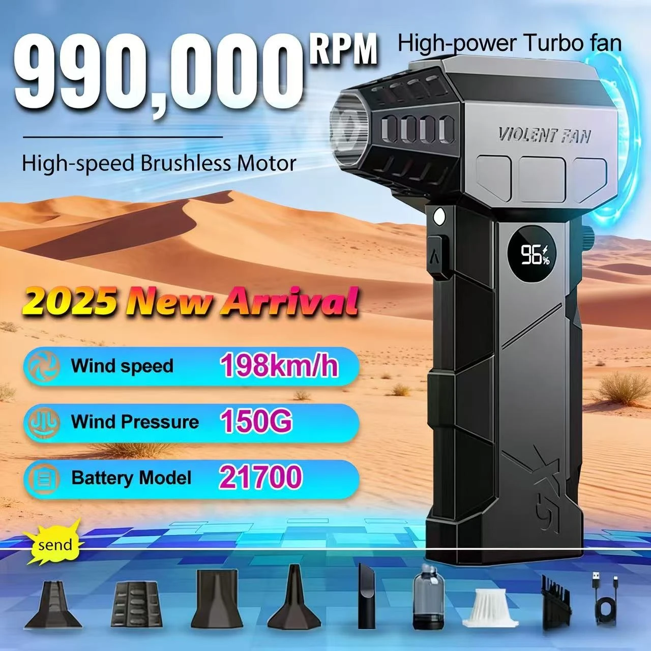 

X5 MAX Турбоструйный вентилятор 690000 об/мин Двигатель Турбовентилятор Мощный вентилятор для ветра Бесщеточный скорость 75 м/с 10000 мАч Сильная сила ветра