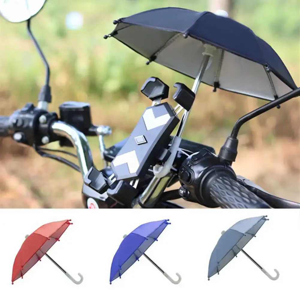 Suporte do telefone móvel para motocicleta e bicicleta, guarda-chuva portátil, mini guarda-sol impermeável, anti-absorção, guarda-chuvas de brinquedo, 1PC