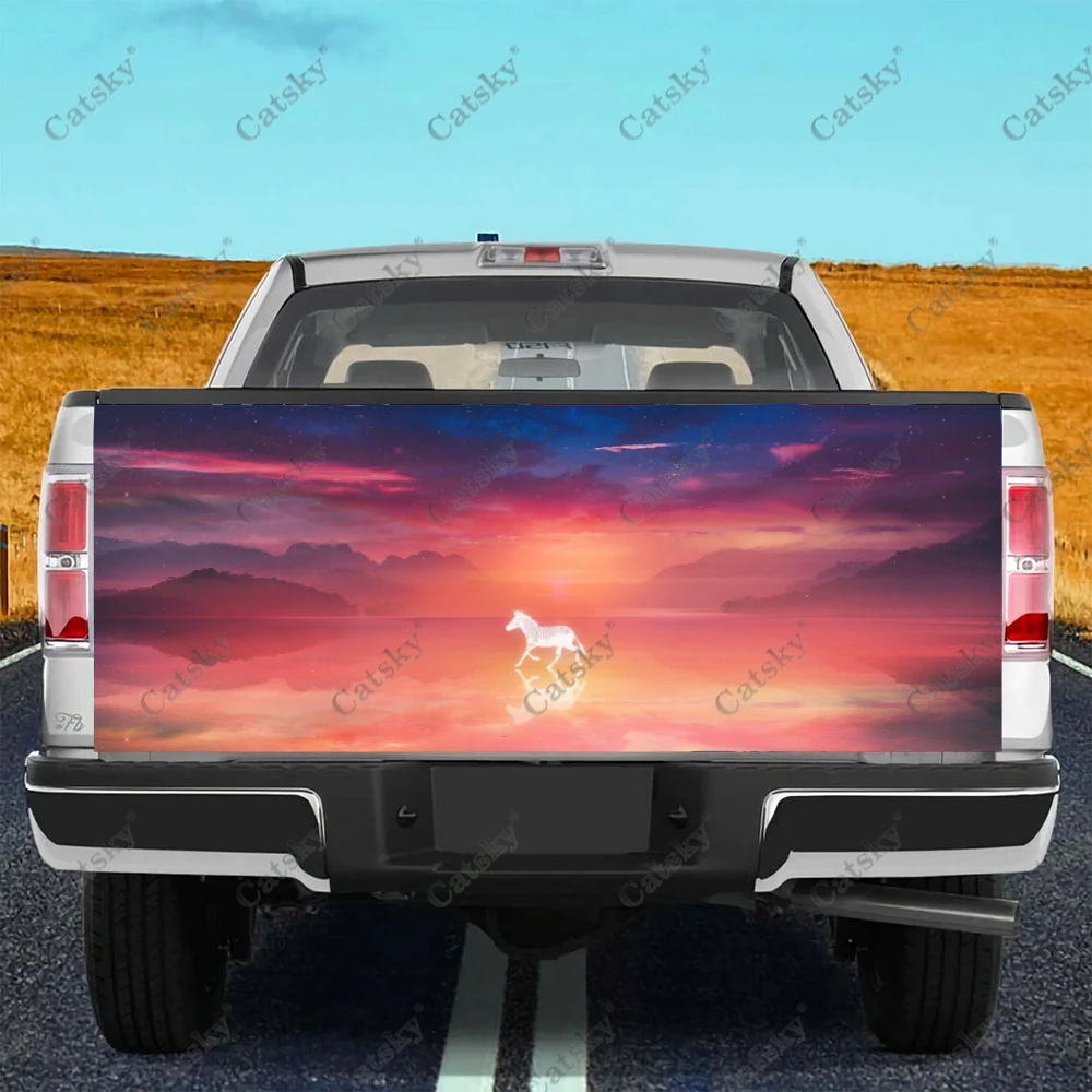 Horse Sunset Painting Artwork Truck Tailgate Wrap Professional Grade Material Universal Fit for Full Size Trucks Car Wash Safe