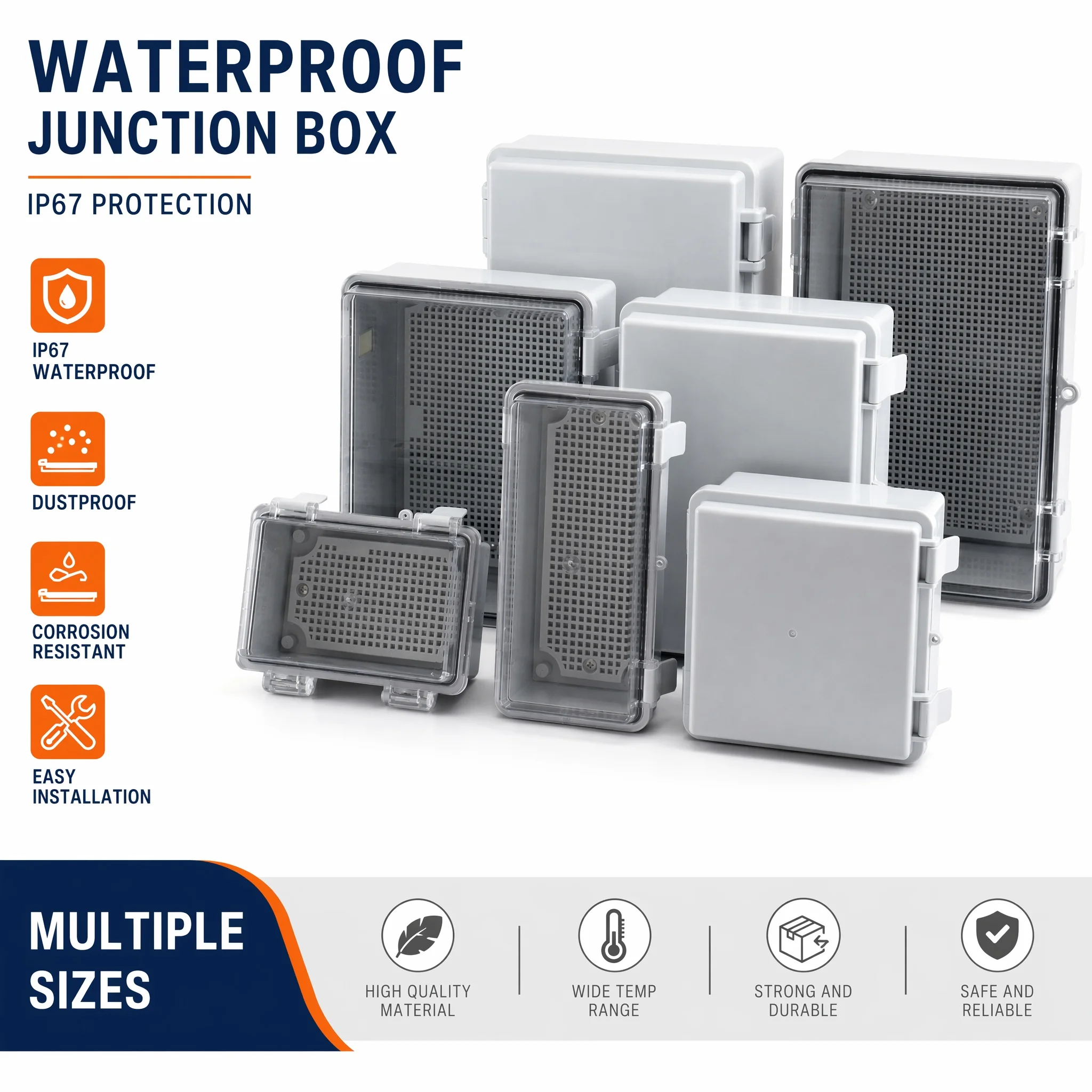 IP67 ABS Pc Hinged Plastic Enclosure Waterproof Power Electrical Junction Box Waterproof Outdoor Plastic Box Distribution Box