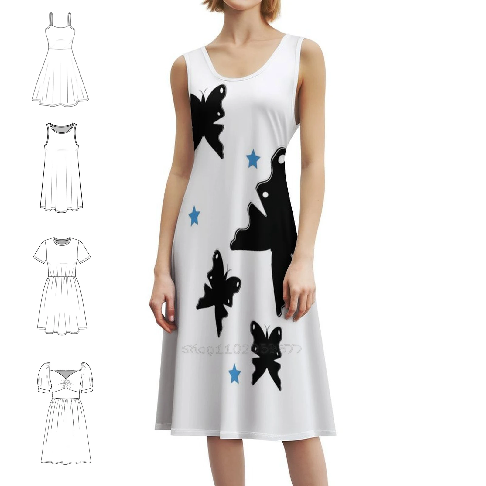 

Женское уличное праздничное платье с мистическими черными бабочками и звездами, модная клубная одежда с принтом для женщин, черный силуэт, ночь