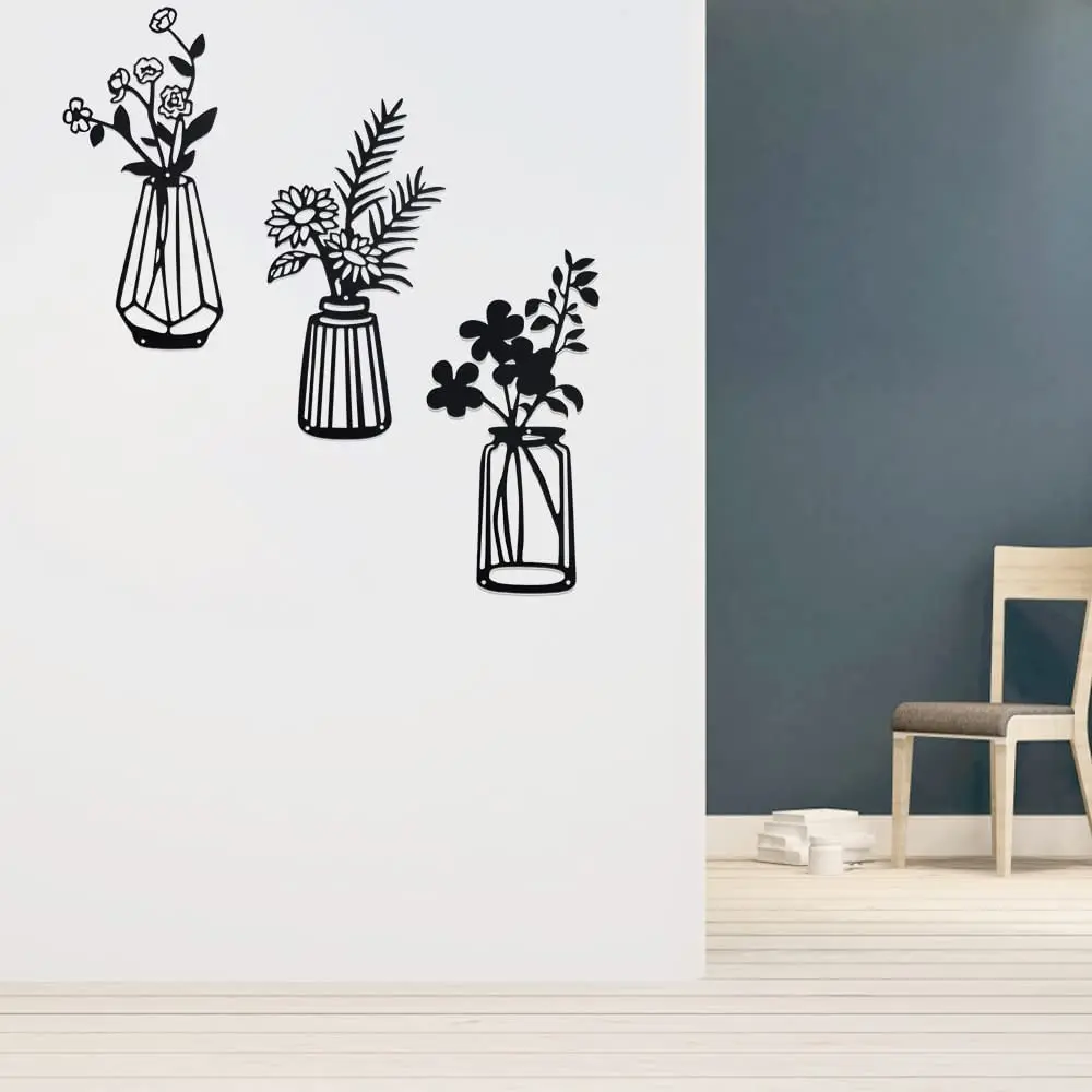 

Metal Vase Signs Silhouette Cutout Black Wall Art Plaque Bedroom School Shopping Stores House Decoration Home Decor