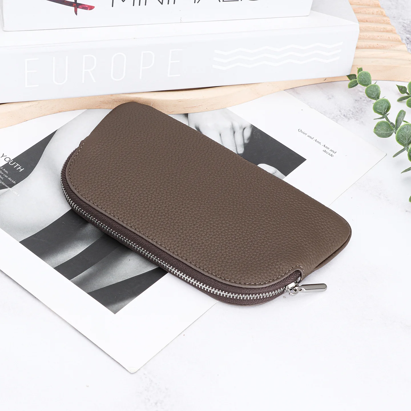 Full Grain Leather Zip Around Clutch Wallet with Multi Card Slots Large Capacity Phone Pouch Coin Wallets for Women