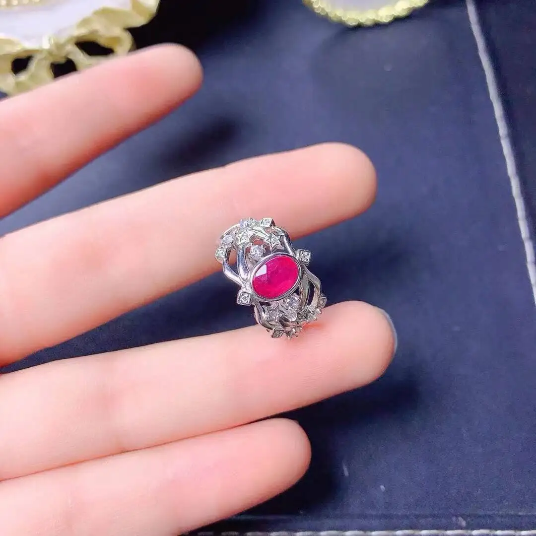 

KJJEAXCMY New style Jewelry Natural Women's Ruby ring 925 silver inlay Colorful and splendid Crystal pure fire flash explosion