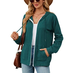 Autumn Winter Hooded Zipped Cardigan Sweatshirt Female Solid Color Pocket Hoodie Women New Casual Commuter Long Sleeve Outerwear