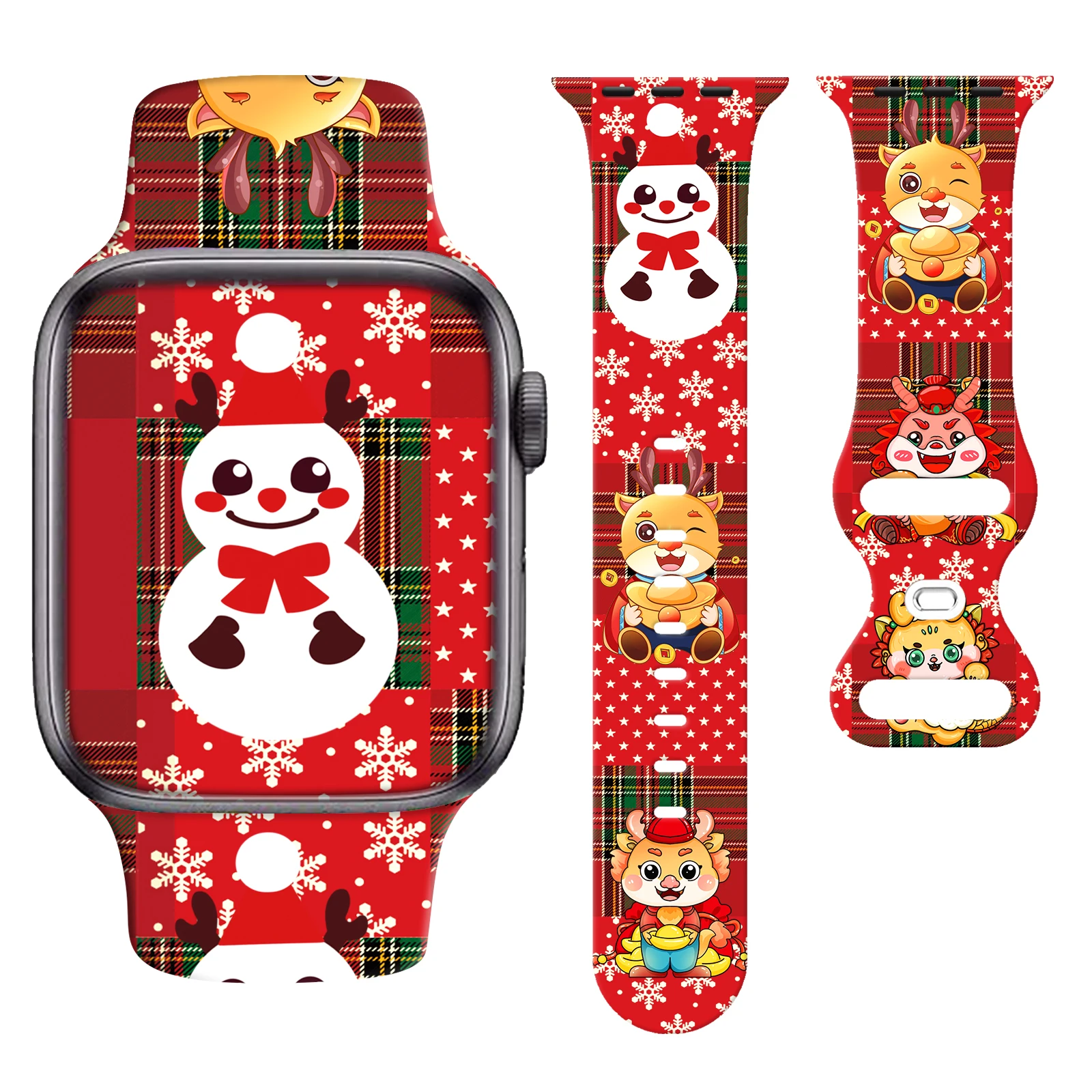 

New Year Cute Cartoon Baby Dragon Pattern Print Strap Band for Apple Watch Series 11-7, Soft Silicone Band 46mm 45mm 44mm 42mm