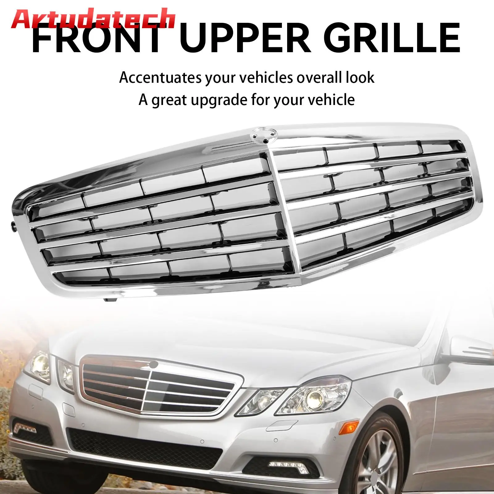Artudatech Chrome Front Grille Grill Fit for Mercedes-Benz E Class W212 E350 E550 2010-2013
