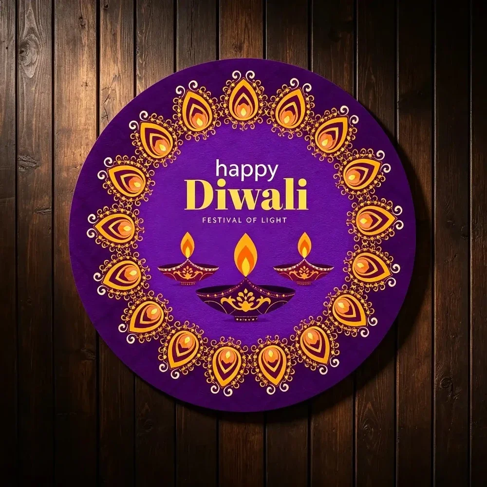 CIFBUY Retro Diwali Oil Lamp Wreath Aluminum Wall Art Waterproof Wearproof Metal Decor for Home Bar Cafe Office Man Cave Gift