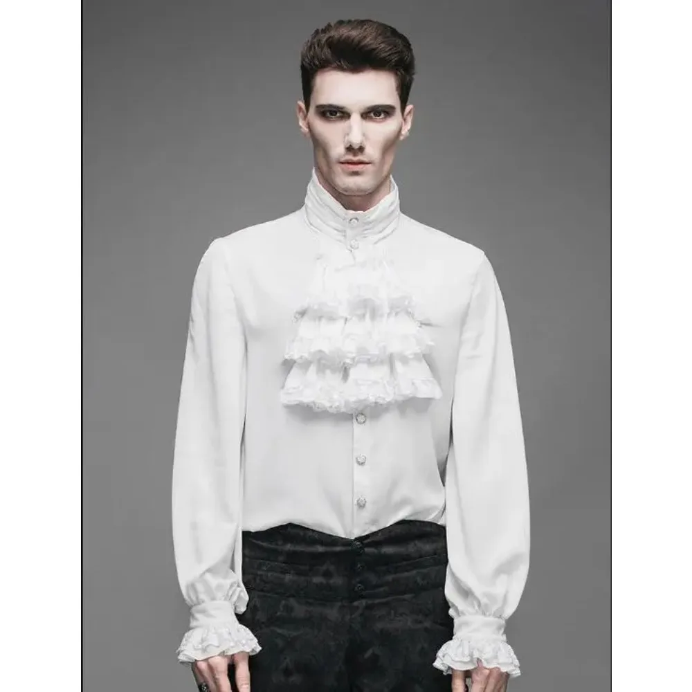 2024 Medieval European Shirt Renaissance Blouse Gothic Jabot Tops Men Vintage Srping White