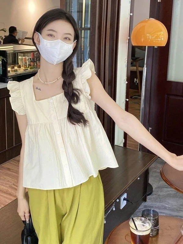 

Chic Summer Shirt Women's Sleeveless Doll Top Beautiful Fashionable Loose Youthful Korean Style Inner Wear Regular Fit