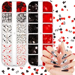12 Grids Poker Nail Art Sequins Heart Diamond Spade Geometric Number Playing Cards Flakes Slices Manicure Decal Accessories Dice