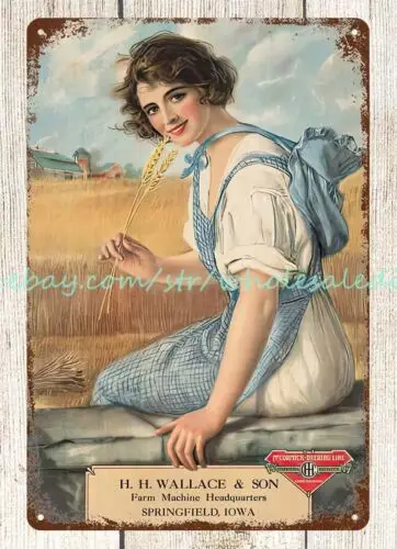 1920s International Harvester IHC farm girl metal tin sign Office decor