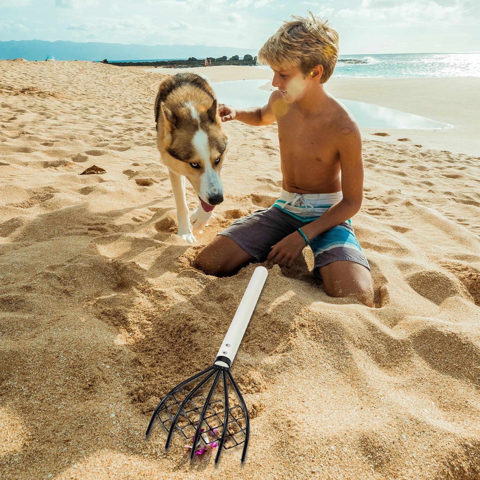 2Pcs Clam Rake Ergonomic Wood Handle 5 Tine Claw Rake Dig Seafood Tool Beach Essential Hand Tool Beach Essentials