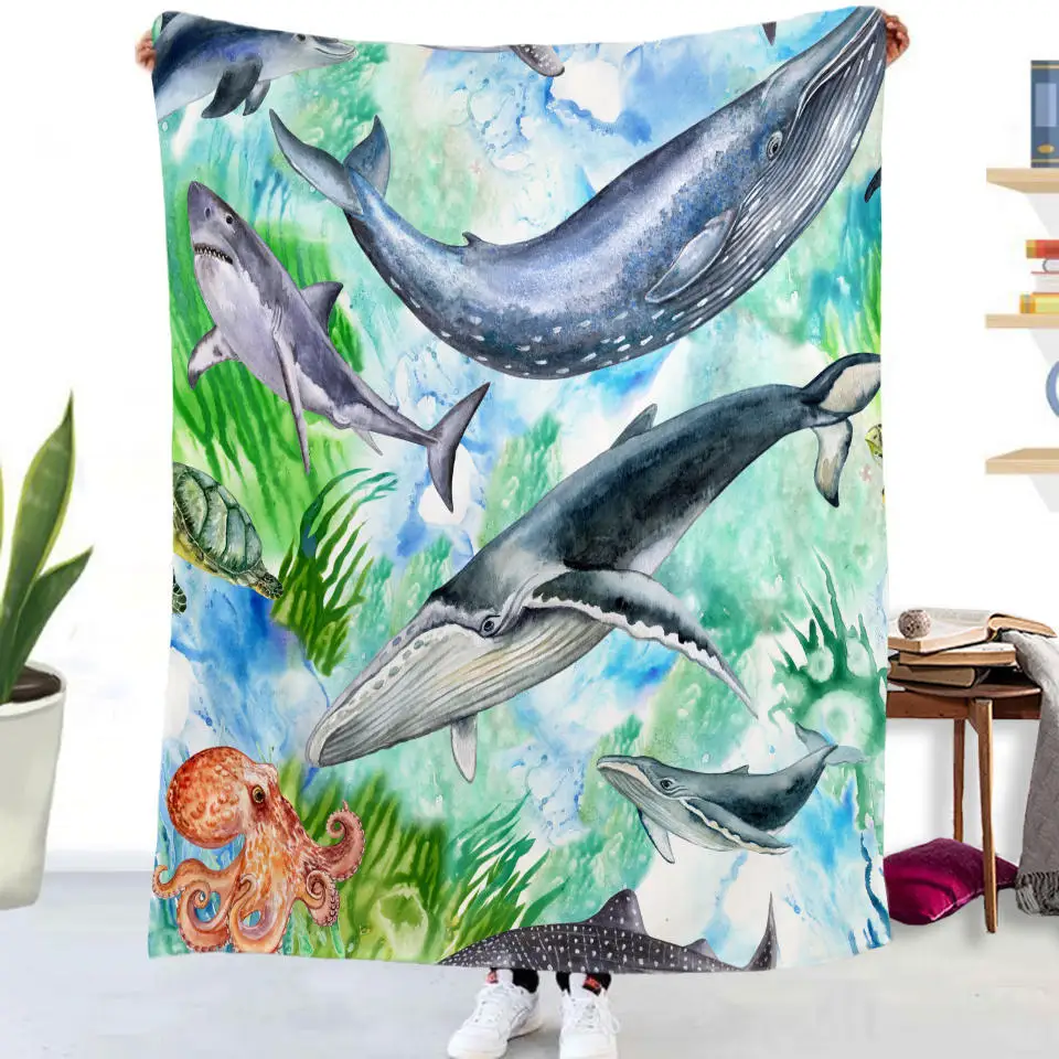 Turtle Whale Series Pattern Flannel Throw Blanket Soft Warm Cozy King Queen Size  Kids Teens Travel Gifts Seaworld Animal