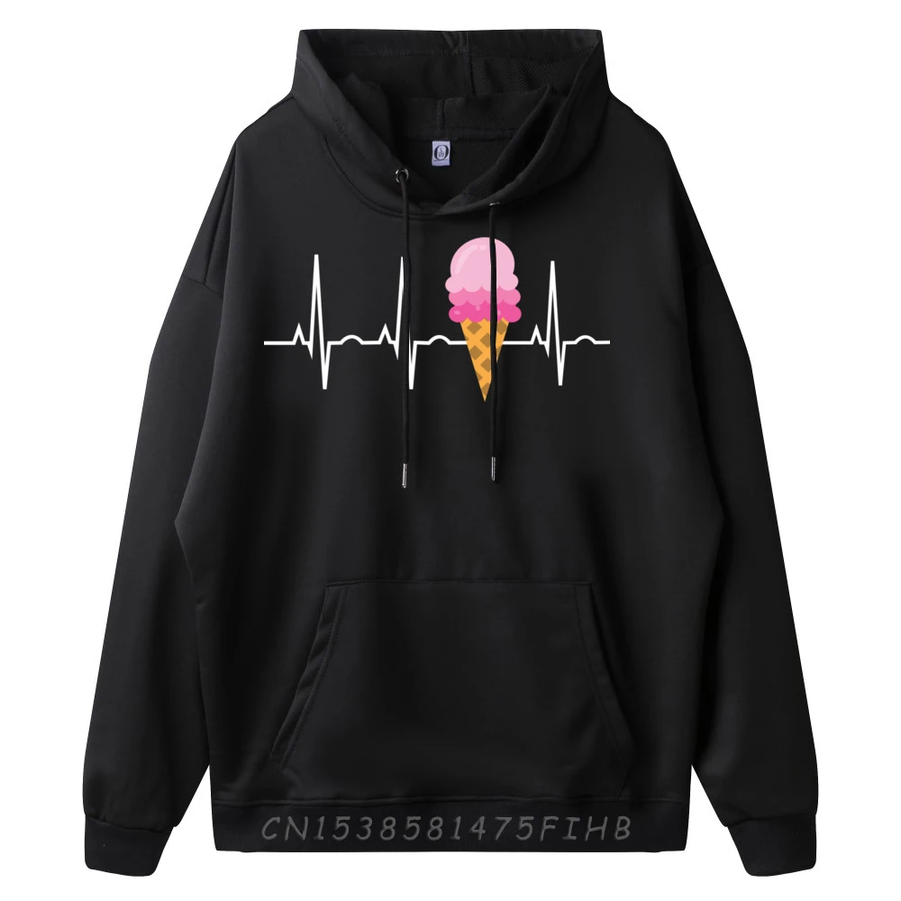 Ice Cream for Girls Women Ice Cream Cone Heartbeat Black Graphic Tees Breathable Tshirts Men Lovers Day