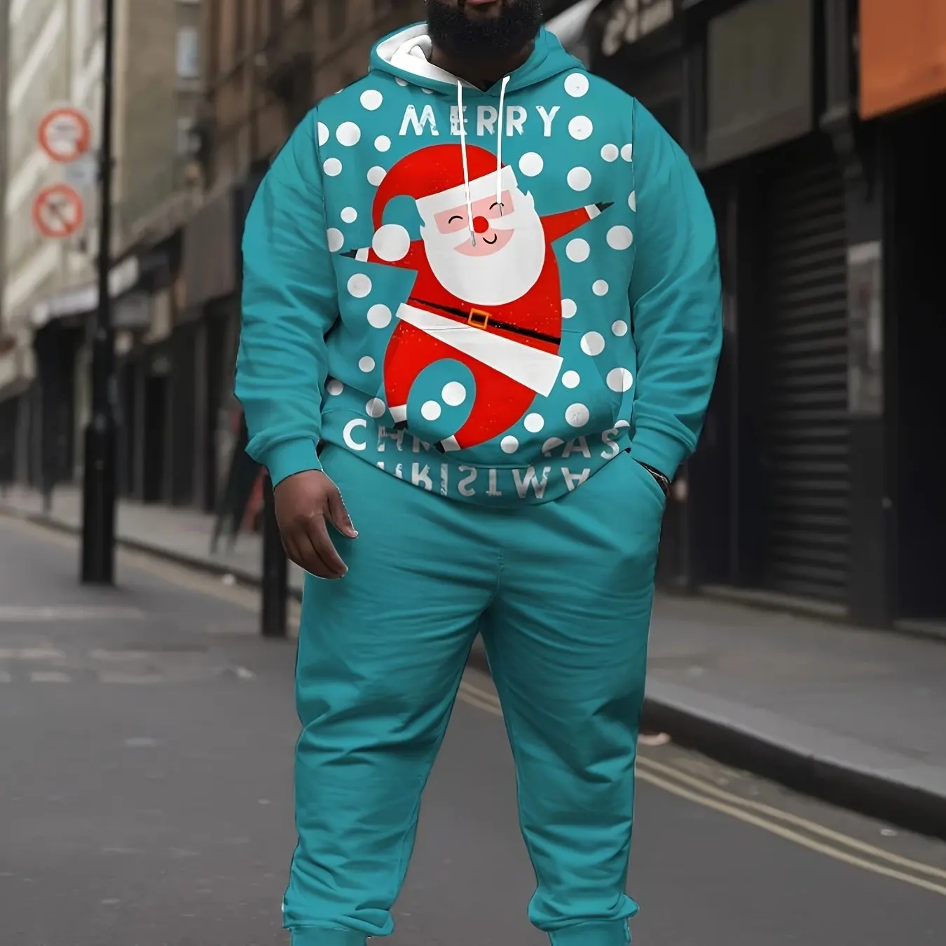 3D Printed Men's Hoodies Suit Christmas Santa Claus Man Woman Tracksuit Pants 2pcs New Year Party Casual Oversized Men Clothing