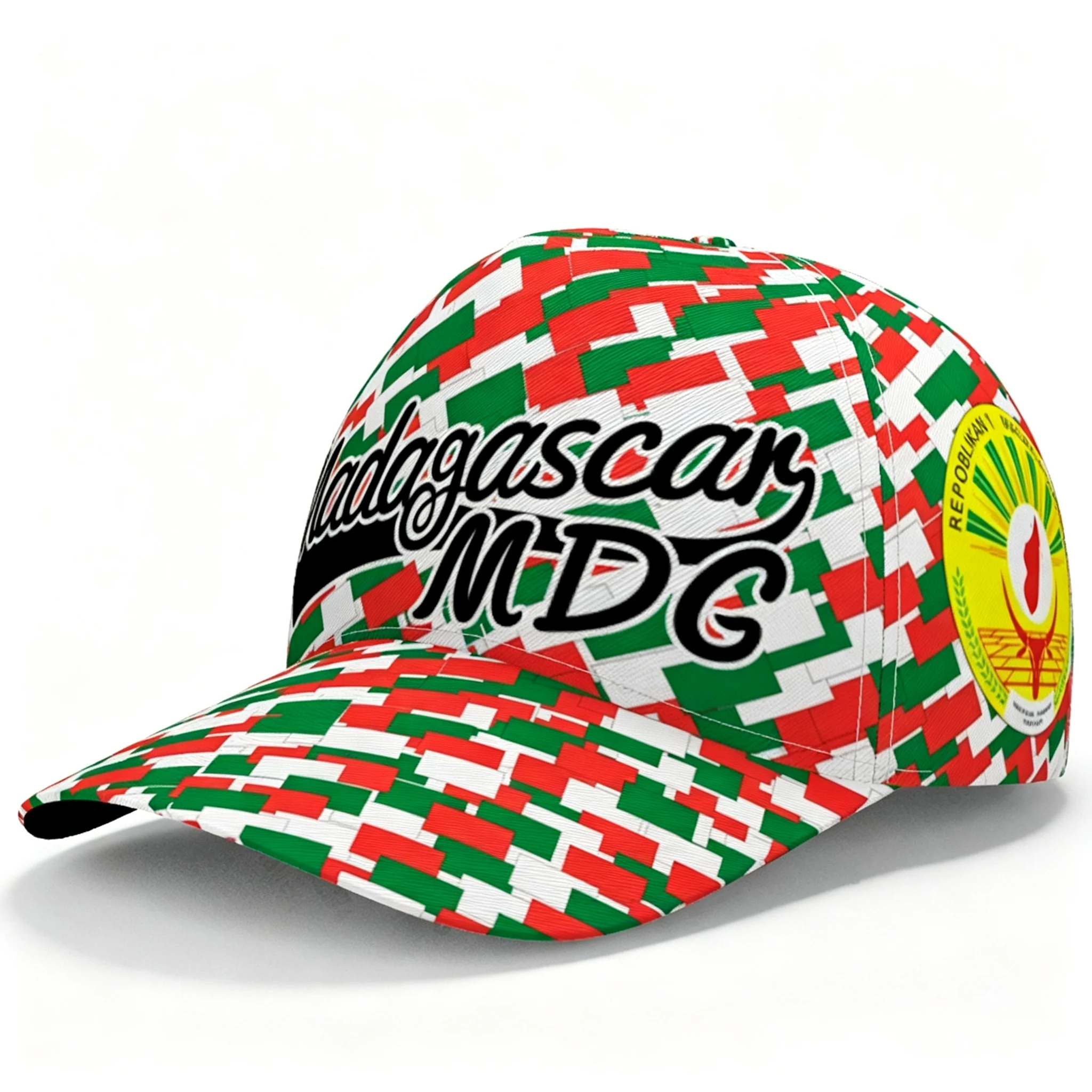 Madagascar Flag Color Block Baseball Cap Men Women Green Red White 3D Print Adjustable Outdoor Sun Snapback Hat view 2
