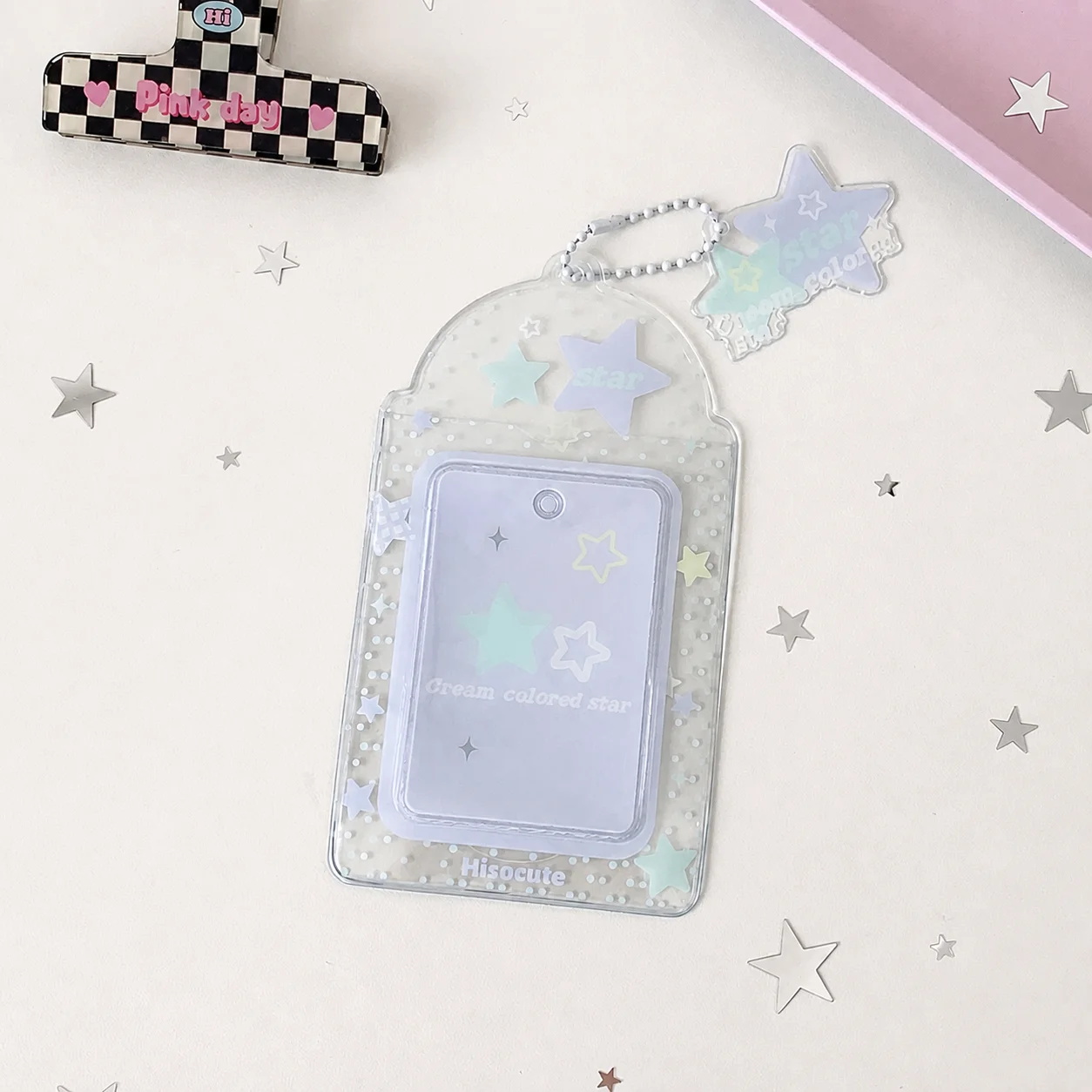Photo Card Protective Case Protective Star Print Card Holder Pvc Keychain Card Holder Star Print Bag Charm Keychain For Bag Gift