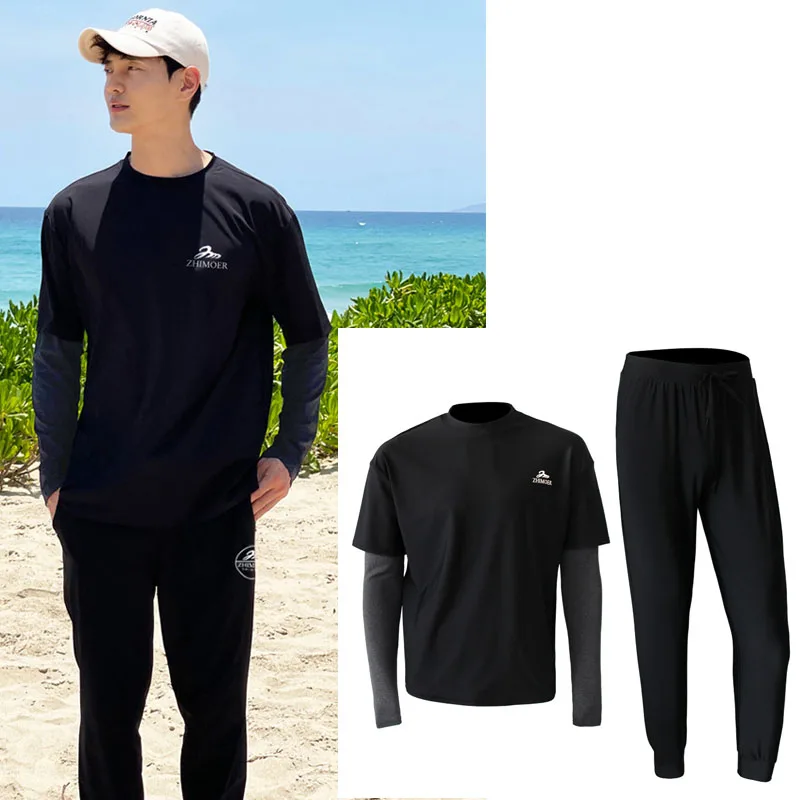 

Men's Swim Shirt Long Sleeve Loose Fit Rash Guard Sunscreen Shirt+Leggings+Trunks Swim Surfing Fishing Running Tops & Bottoms