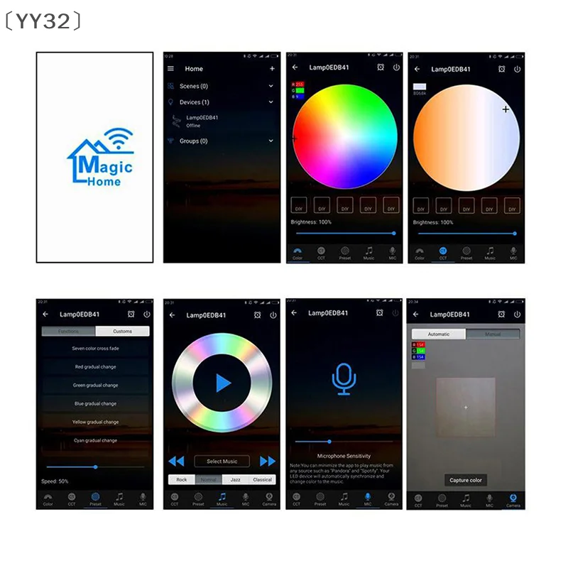 [-YY32」 وحدة تحكم لاسلكية صغيرة للترددات اللاسلكية - تعتيم ذكي مزدوج الوضع WiFi & RGB لأضواء LED