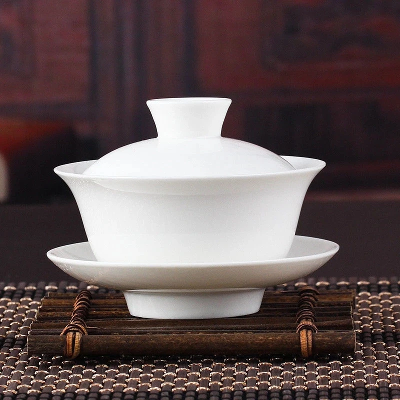 Chinese Gaiwan Tea Set Kung Fu White Ceramic Gaiwan White Teaware Sancai Tea Cup