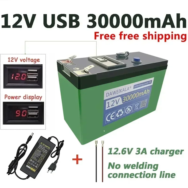 

12V lithium Battery 30Ah 18650 Rechargeable battery pack for solar energy electric vehicle LED lights battery 12.6v 3A charger