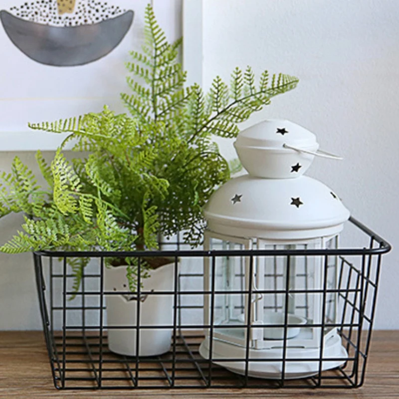 Hollow Iron Wired Basket Storage Baskets Metal Basket Without Interlining Bathroom Kitchen Organizer Black