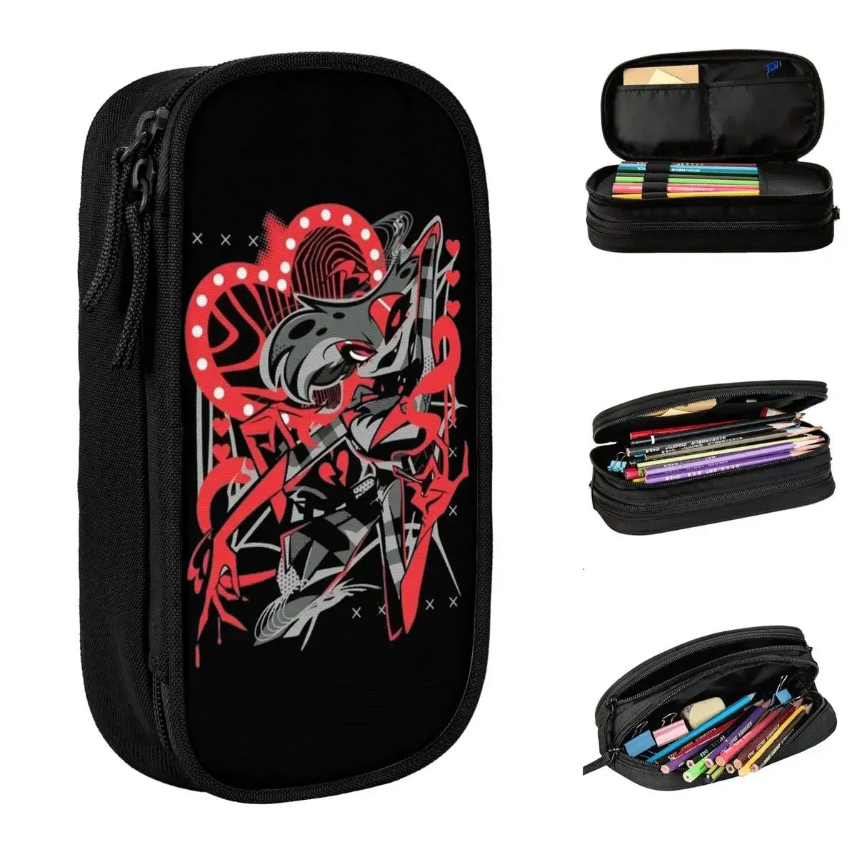 

Hazbins Pencil Case Anime Angel Dust Pen Holder Bags Girls Boys Big Capacity Students School Gift Pencil Pouch