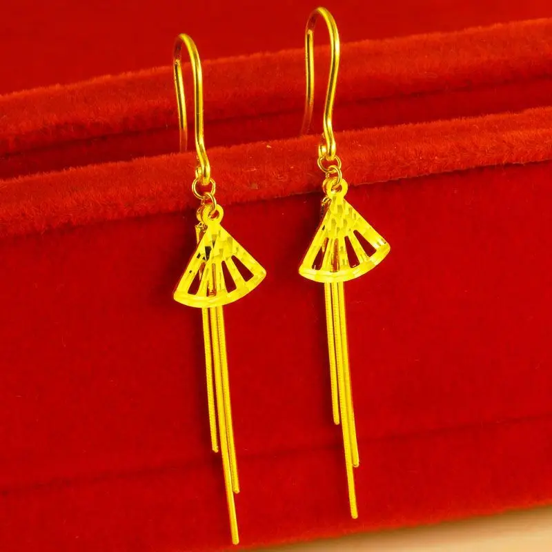 

Luxury Gold Color Triangle Tassels Dangle Earrings for Women Bridal Earrings Gold Plated Jewelry Accessories Gifts