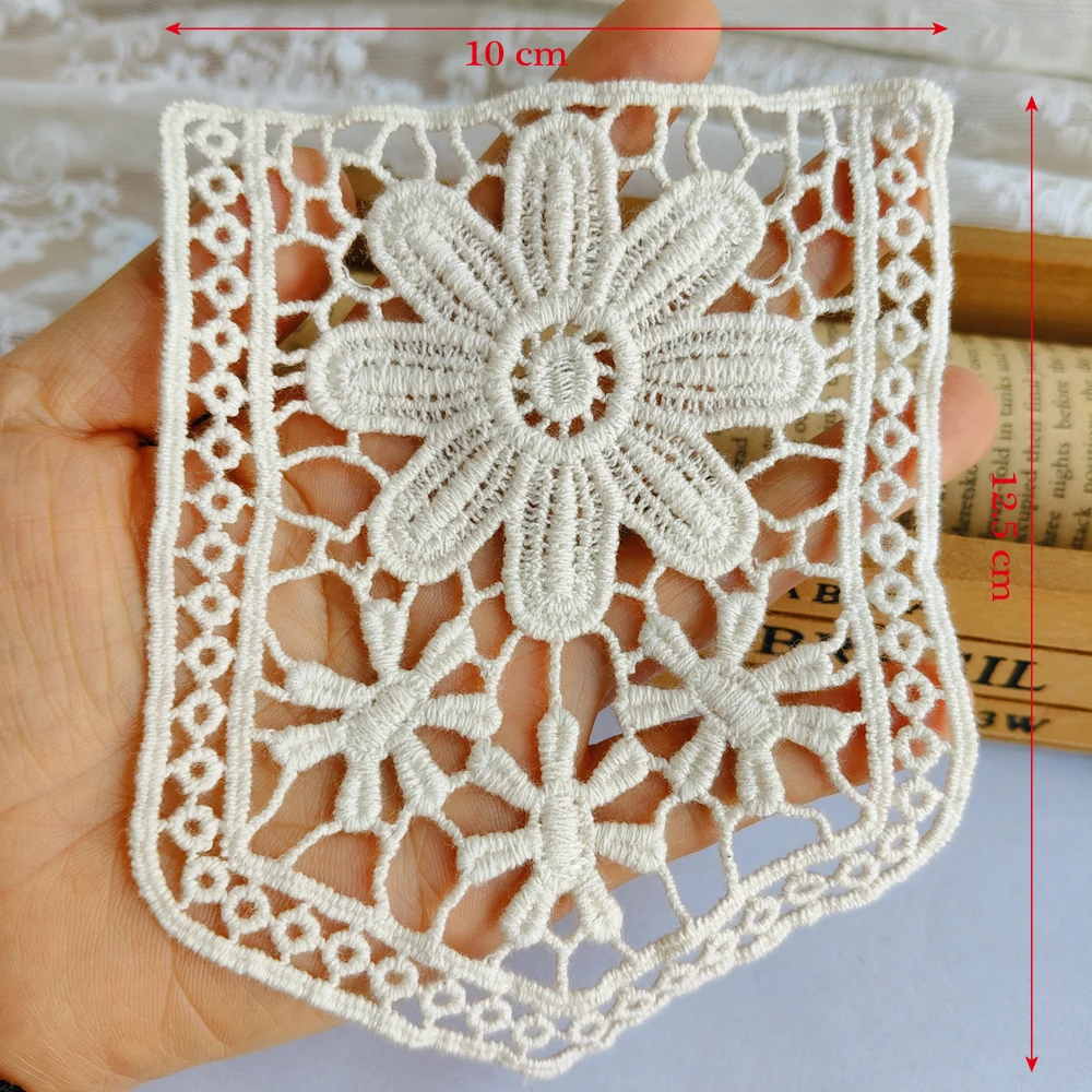 Beige Cotton Embroidery Lace Applique Patches Cloth Stick Mesh Fabric Children\'s Clothing Home Decor Sewing Accessories 24100901