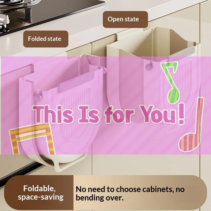 【HMA】Foldable Wall Mounted Kitchen Trash Can No Drill Hanging Collapsible Bin For Cabinet Door