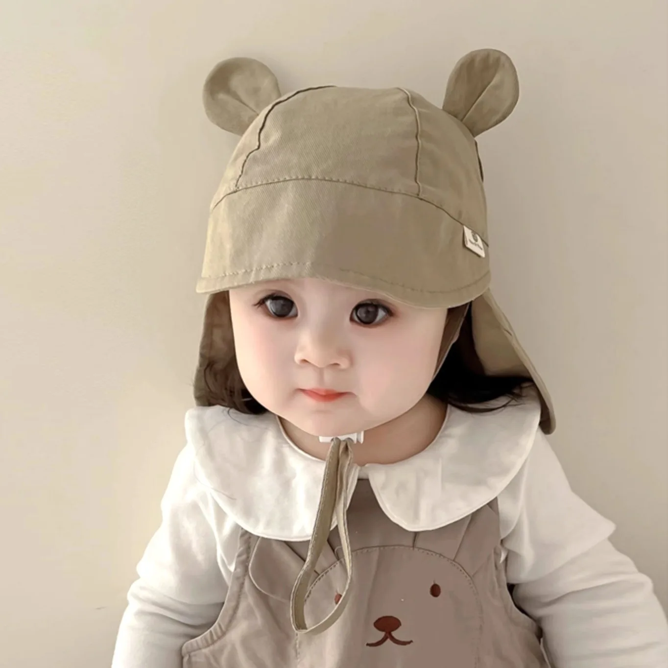 Summer Baby Sun Hat with Shawl Korean Bear Kids Cap for Girls Boys Neck Protection Toddler Hats Infant Baseball Cap 5-24M