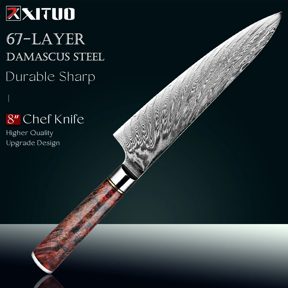 

XITUO Damascus Chef Knife 8Inch Kitchen Knife Sharp Gyuto Knife Stainless Steel Professional Chef Knife Stabilised wood Handle