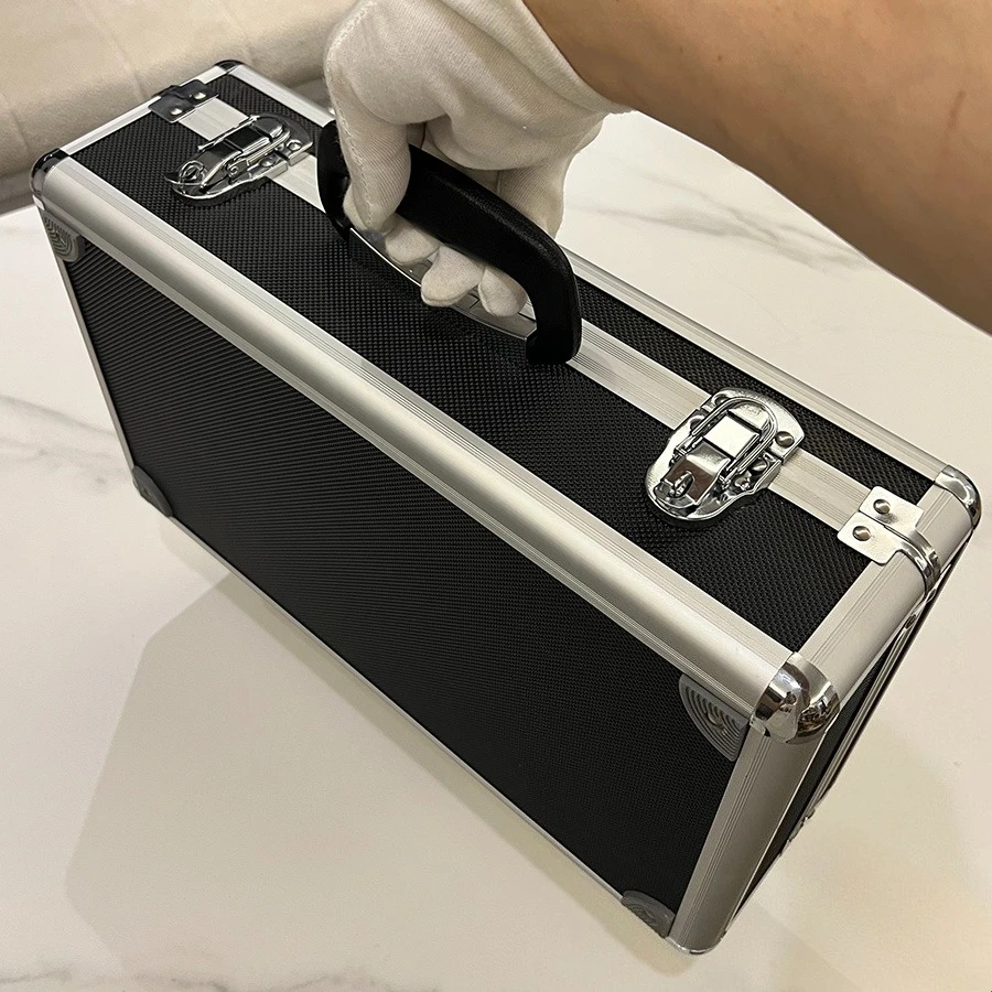 

Black Aluminum Alloy Suitcase Multi-Functional Watch Jewelry Cash Safe with Built-In Detachable Sponge for Storage