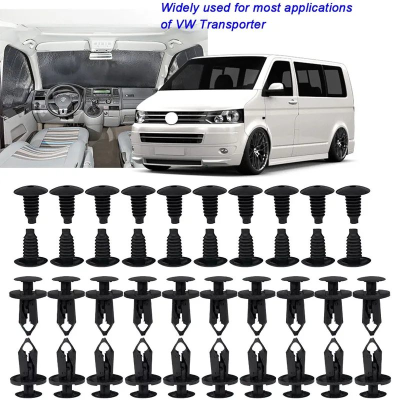 

120PCS Car Trim Lining Clips Bumper Retainer Auto Engine Undertray Cover Fastener Plastic Push Rivet For VW Transporter T4 T5 T6