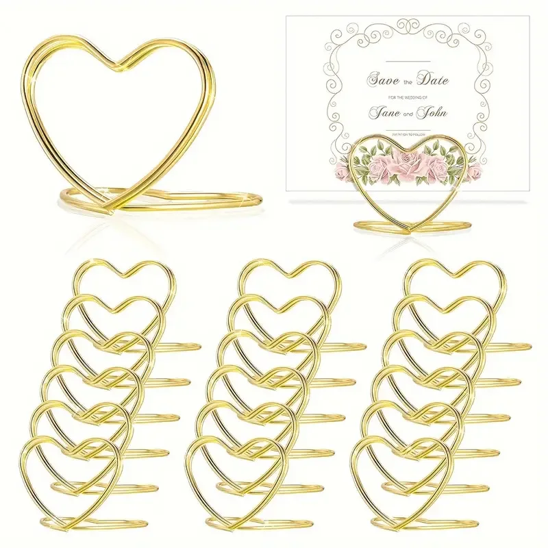 50/30pcs 금속 메모 홀더 심장 삼각형 테이블 장소 카드 홀더 사진 클립 카드 스탠드 웨딩 파티 연회 메시지 홀더