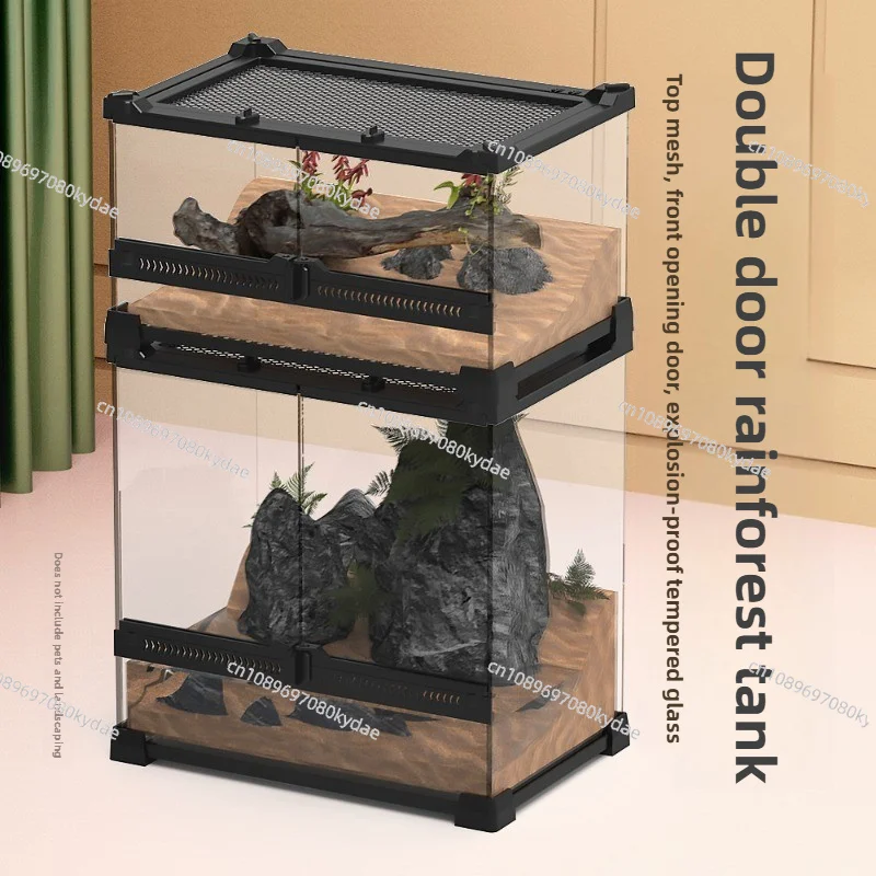 ‌Glass Reptile Terrarium with Panoramic View Double Door Lizard Enclosure Stackable Vivarium for Chameleons,Escape-Proof Habitat