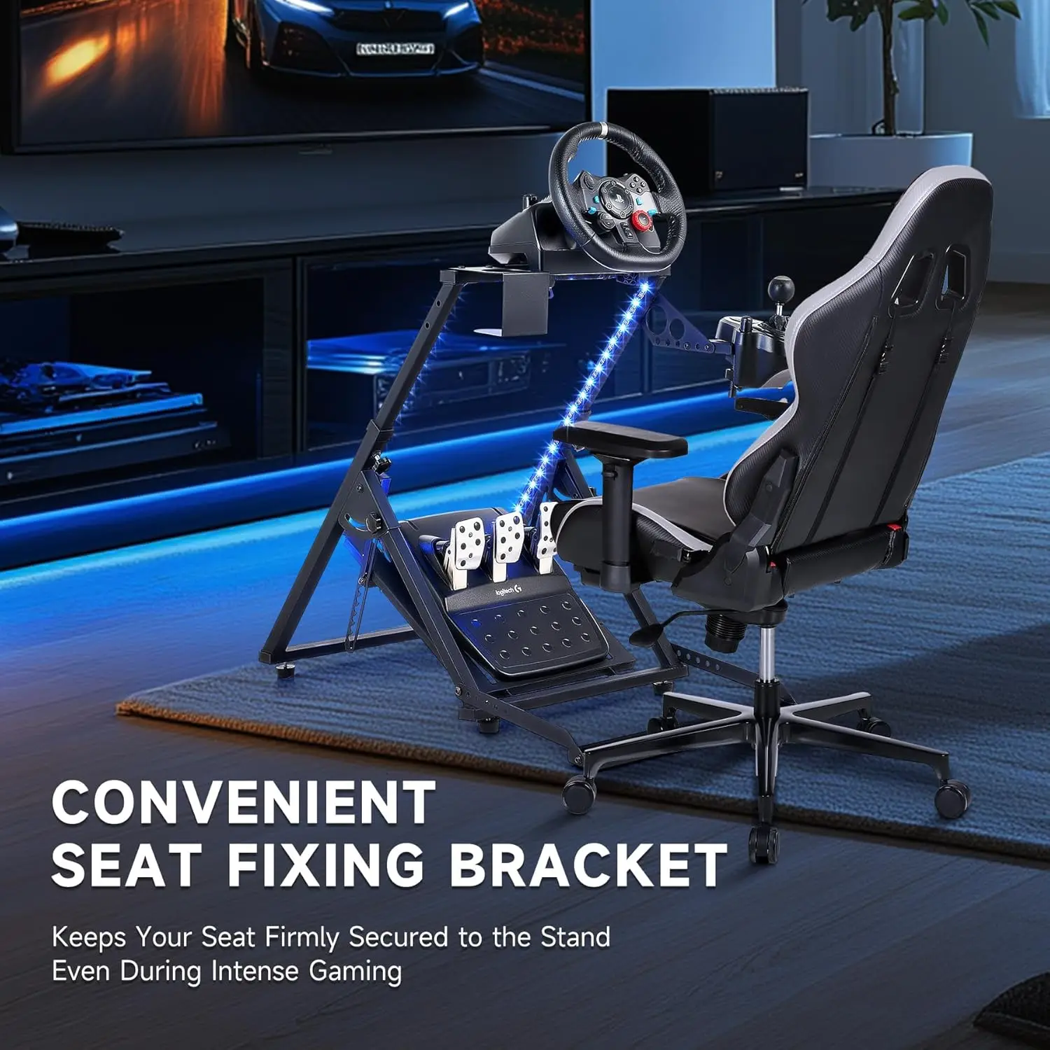 

Racing Wheel Stand X Frame, Steering Wheel Stand with LED Light Strip Fit , Foldable PC Game Race Bracket Simulator cockpit