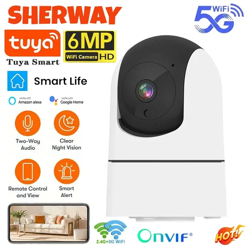 Imagen 1 del producto Cámara IP Tuya 5G WiFi para interiores, cámara de vigilancia de seguridad inalámbrica de 6MP, seguimiento automático, Monitor de bebé, visión nocturna IR, cámara con Zoom 6x