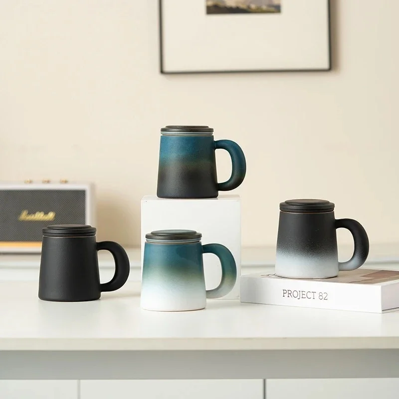 

Handmade Stoneware Mug With Ceramic Filter Infuser For Tea Coffee Office Home Use Large Handle Cups Tea Cups