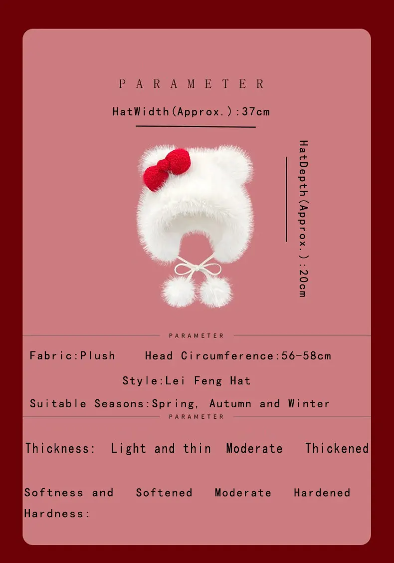 Niedliche Weihnachtsmütze mit Plüschschleife – Flauschige Wintermütze mit roter Schleife als Weihnachtsgeschenk und Party – Detail 3