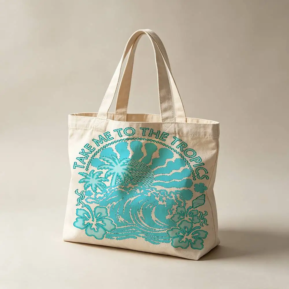 Palm Tree Canvas Tote Bag Waterproof Lining Large Capacity Reusable Shopping Bags Casual Student Daily Handbag