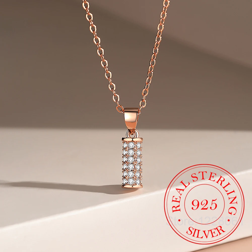 

925 Sterling Silver Jewelry 18K Gold Plated Crystal Stick Pendant Necklace for Women Clavicle Chain Wedding Party Jewelry Gift