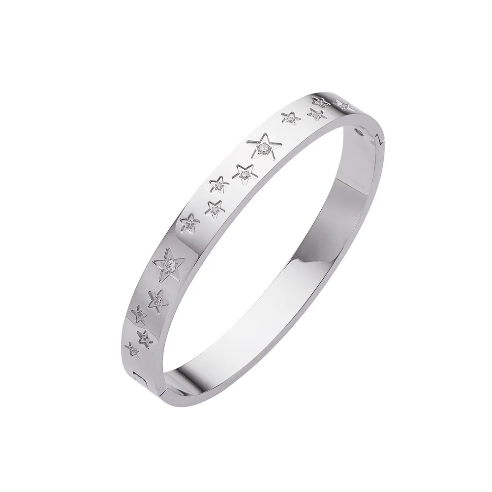 Fashion Carvig Star Waterproof Coin Shape Bangles Stainless Steel Bracelets Jewelry for Women Factory Wholesales image 5