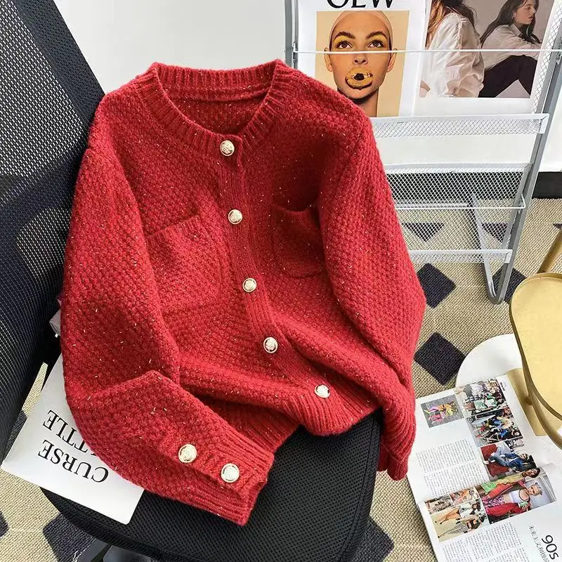 

Женский рождественский красный кардиган, свободный роскошный вязаный свитер с длинными рукавами, Harajuku, винтажные кашемировые свитера Y2k, одежда 2000-х годов, осень