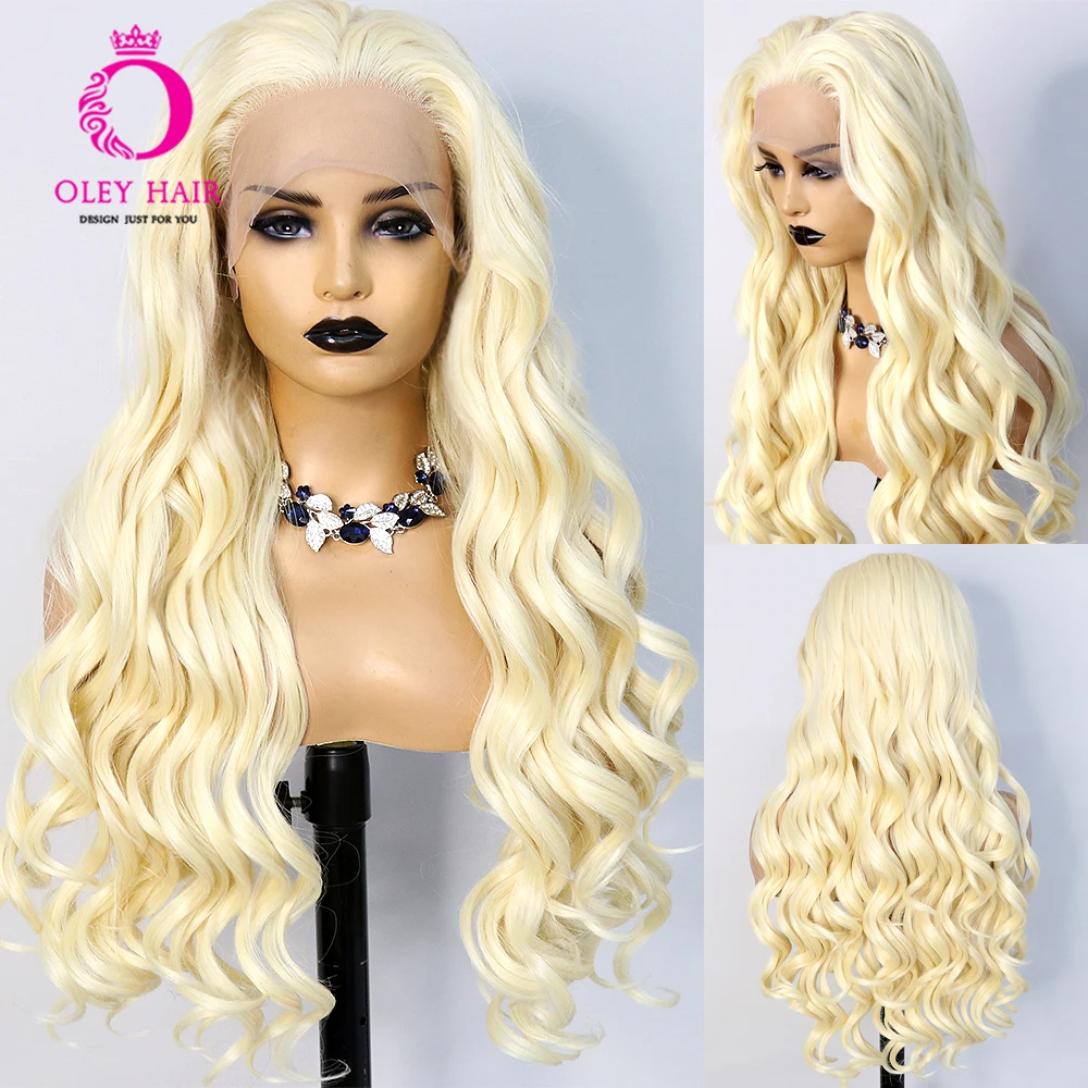 

Oley 613 Blonde Synthetic Color Heat Resistant 13x4 Lace Front Body Wave Drag Queen Cosplay Wigs For Women Pre Plucked Glueless