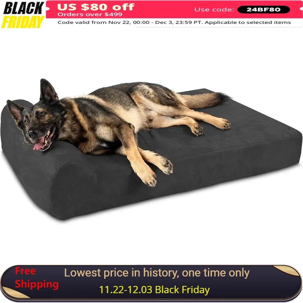 

7” Dog Bed with Washable Microsuede Cover and Headrest for Large Dogs, Elevated Dog Bed