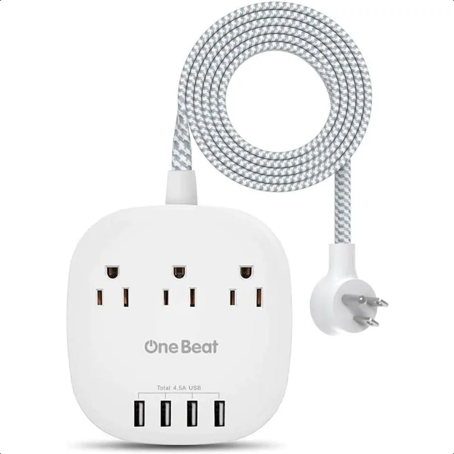 قطاع طاقة لسطح المكتب مزود بـ 3 منافذ و4 منافذ USB بقابس مسطح 4.5 أمبير وسلك تمديد مضفر بطول 5 أقدام لسفينة كروز Tra